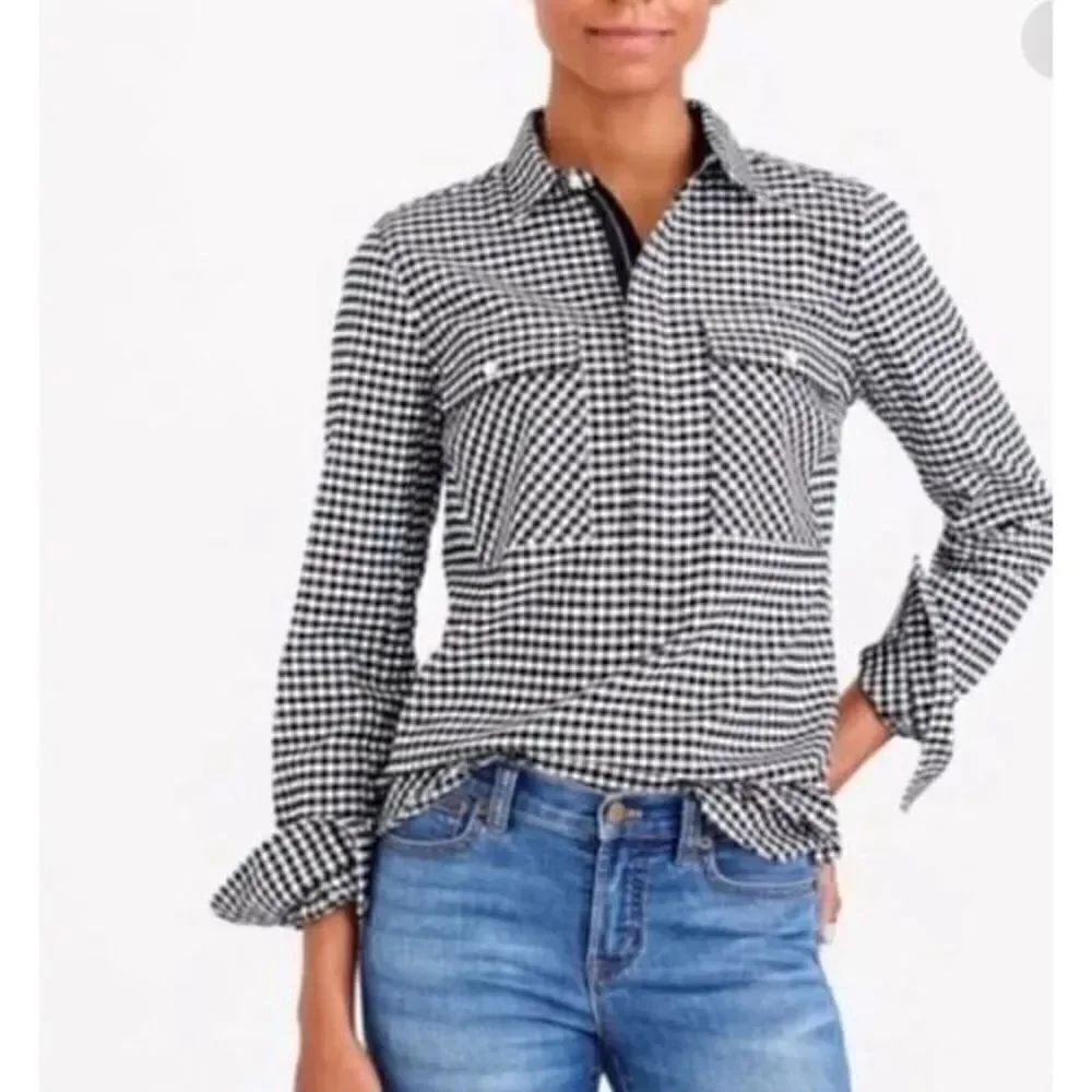 J Crew Mercantile Black White Gingham Plaid Flannel Shirt